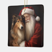 Ruw Collie Met Sinterklaas Feestelijke Kerstmis Keramisch Ornament (Links)