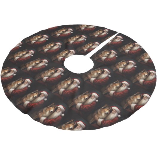 Ruw Collie Met Sinterklaas Feestelijke Kerstmis Kerstboom Rok (Gekanteld)