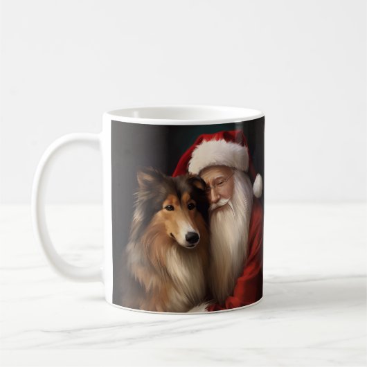Ruw Collie Met Sinterklaas Feestelijke Kerstmis Koffiemok (Links)