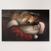 Ruw Collie Met Sinterklaas Feestelijke Kerstmis Legpuzzel (Horizontaal)