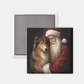 Ruw Collie Met Sinterklaas Feestelijke Kerstmis Magneet (Voorkant / Achterkant)