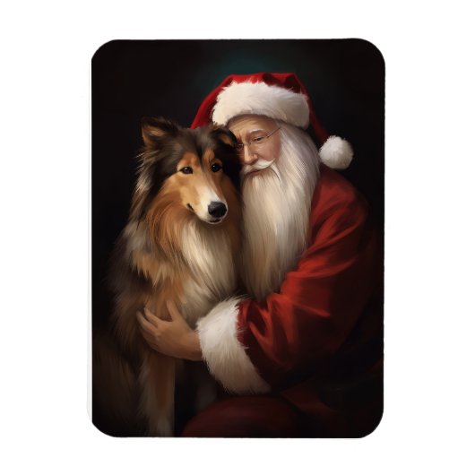 Ruw Collie Met Sinterklaas Feestelijke Kerstmis Magneet (Verticaal)