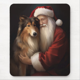 Ruw Collie Met Sinterklaas Feestelijke Kerstmis Muismat