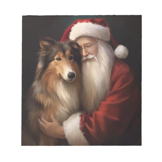 Ruw Collie Met Sinterklaas Feestelijke Kerstmis Notitieblok (Voorkant)
