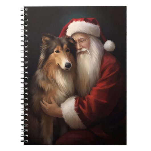 Ruw Collie Met Sinterklaas Feestelijke Kerstmis Notitieboek (Voorkant)