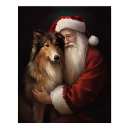 Ruw Collie Met Sinterklaas Feestelijke Kerstmis Perfect Poster (Voorkant)