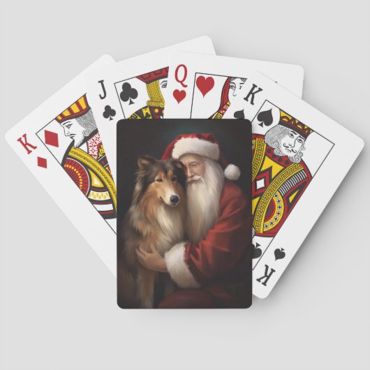 Ruw Collie Met Sinterklaas Feestelijke Kerstmis Pokerkaarten (Achterkant)