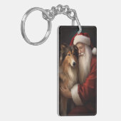 Ruw Collie Met Sinterklaas Feestelijke Kerstmis Sleutelhanger (Voorkant Links)