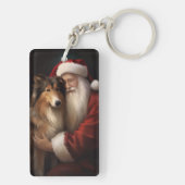 Ruw Collie Met Sinterklaas Feestelijke Kerstmis Sleutelhanger (achterkant)