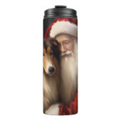Ruw Collie Met Sinterklaas Feestelijke Kerstmis Thermosbeker (Voorkant)