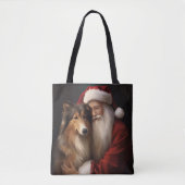 Ruw Collie Met Sinterklaas Feestelijke Kerstmis Tote Bag (Voorkant)