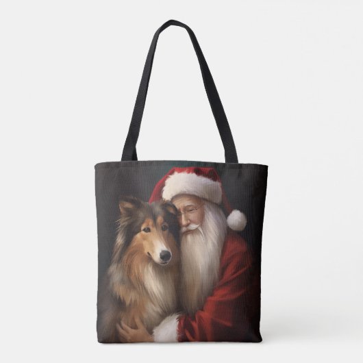 Ruw Collie Met Sinterklaas Feestelijke Kerstmis Tote Bag (Achterkant)