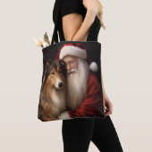 Ruw Collie Met Sinterklaas Feestelijke Kerstmis Tote Bag (Dichtbij)