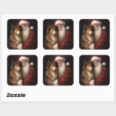 Ruw Collie Met Sinterklaas Feestelijke Kerstmis Vierkante Sticker (Vel)