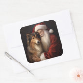 Ruw Collie Met Sinterklaas Feestelijke Kerstmis Vierkante Sticker (Envelop)