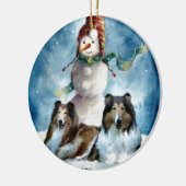 Ruw Collie met Sneeuwman Kerstmis Keramisch Ornament (Links)