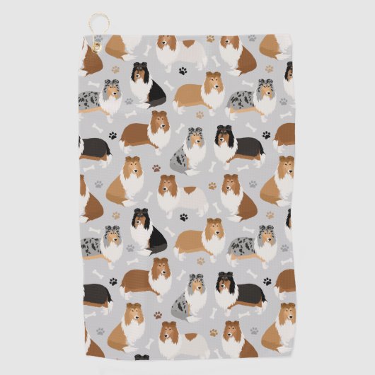 Ruw Collie Paws en Botten Golf Towel Golfhanddoek (Voorkant)