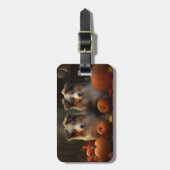 Ruw Collie Puppy Herfst Delight Pompoen Bagagelabel (Voorkant verticaal)