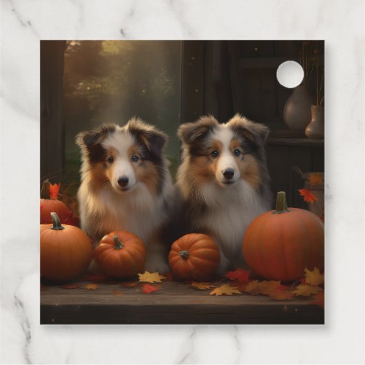 Ruw Collie Puppy Herfst Delight Pompoen Bedankjes Labels (Achterkant)