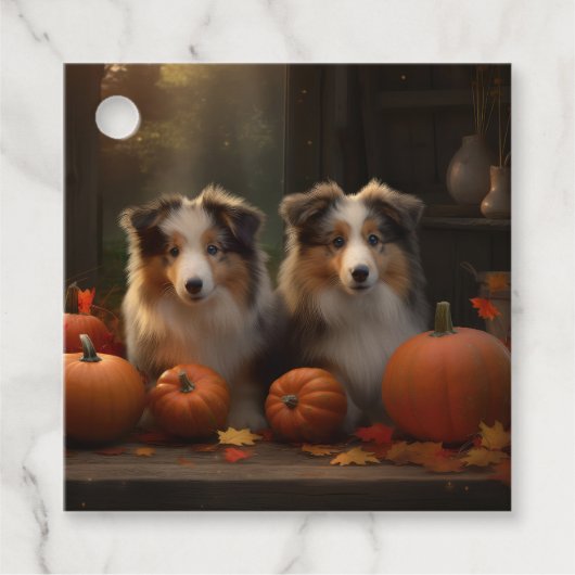 Ruw Collie Puppy Herfst Delight Pompoen Bedankjes Labels (Voorkant)