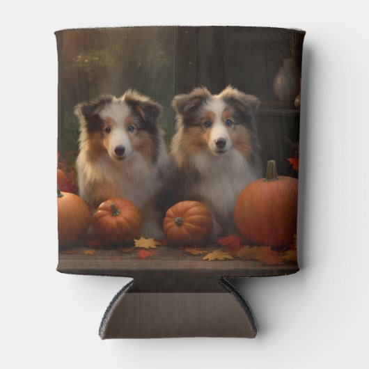 Ruw Collie Puppy Herfst Delight Pompoen Blikjeskoeler (Voorkant)