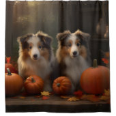 Ruw Collie Puppy Herfst Delight Pompoen Douchegordijn (Voorkant)