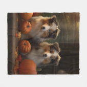 Ruw Collie Puppy Herfst Delight Pompoen Fleece Deken (Voorkant (Horizontaal))