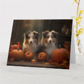 Ruw Collie Puppy Herfst Delight Pompoen Kaart (Gele Bloem)