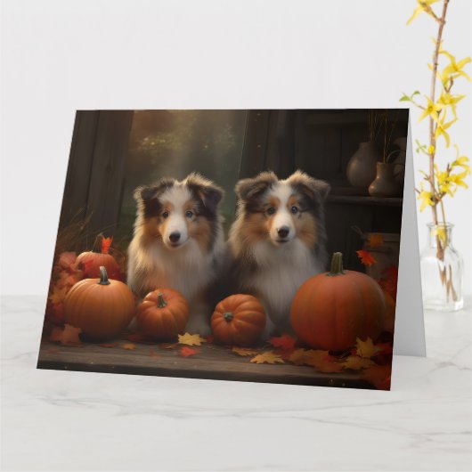 Ruw Collie Puppy Herfst Delight Pompoen Kaart (Gele Bloem)