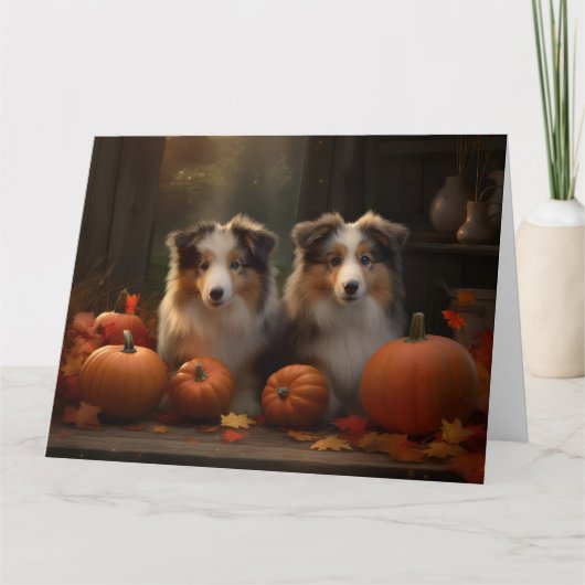 Ruw Collie Puppy Herfst Delight Pompoen Kaart (Voorkant)