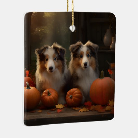 Ruw Collie Puppy Herfst Delight Pompoen Keramisch Ornament (Rechts)