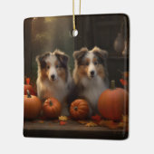 Ruw Collie Puppy Herfst Delight Pompoen Keramisch Ornament (Links)