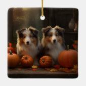 Ruw Collie Puppy Herfst Delight Pompoen Keramisch Ornament (Achterkant)