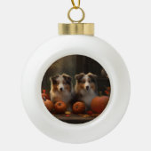 Ruw Collie Puppy Herfst Delight Pompoen Keramische Bal Ornament (Voorkant)