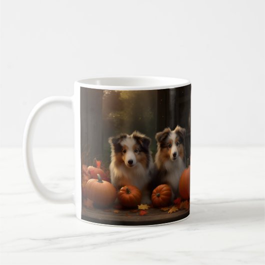Ruw Collie Puppy Herfst Delight Pompoen Koffiemok (Links)