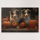 Ruw Collie Puppy Herfst Delight Pompoen Legpuzzel (Horizontaal)