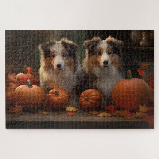 Ruw Collie Puppy Herfst Delight Pompoen Legpuzzel (Horizontaal)