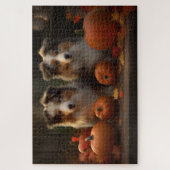 Ruw Collie Puppy Herfst Delight Pompoen Legpuzzel (Verticaal)