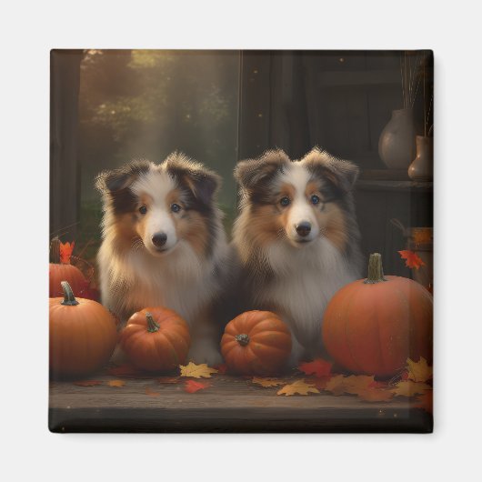 Ruw Collie Puppy Herfst Delight Pompoen Magneet (Voorkant)