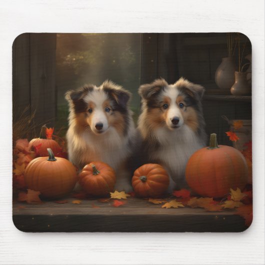 Ruw Collie Puppy Herfst Delight Pompoen Muismat (Voorkant)