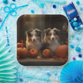 Ruw Collie Puppy Herfst Delight Pompoen Papieren Bordje (Feest)
