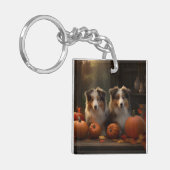 Ruw Collie Puppy Herfst Delight Pompoen Sleutelhanger (Voorkant Links)