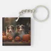 Ruw Collie Puppy Herfst Delight Pompoen Sleutelhanger (Achterkant)