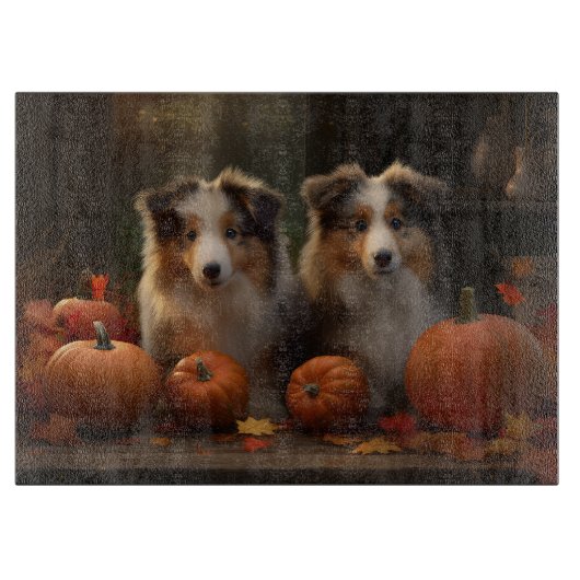 Ruw Collie Puppy Herfst Delight Pompoen Snijplank (Voorkant)