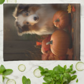 Ruw Collie Puppy Herfst Delight Pompoen Theedoek (Gevouwen)