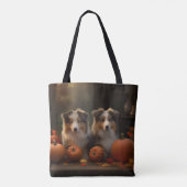 Ruw Collie Puppy Herfst Delight Pompoen Tote Bag (Achterkant)