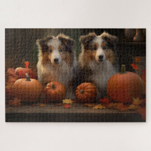Ruw Collie Puppy Herfst Plezier Pompoen Legpuzzel