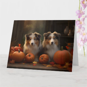 Ruw Collie Puppy Herfstpracht Pompoen  Kaart