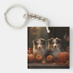 Ruw Collie Puppy Herfstpracht Pompoen  Sleutelhanger