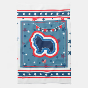 Ruw Collie Rood Wit En Blauw 4 juli Theedoek